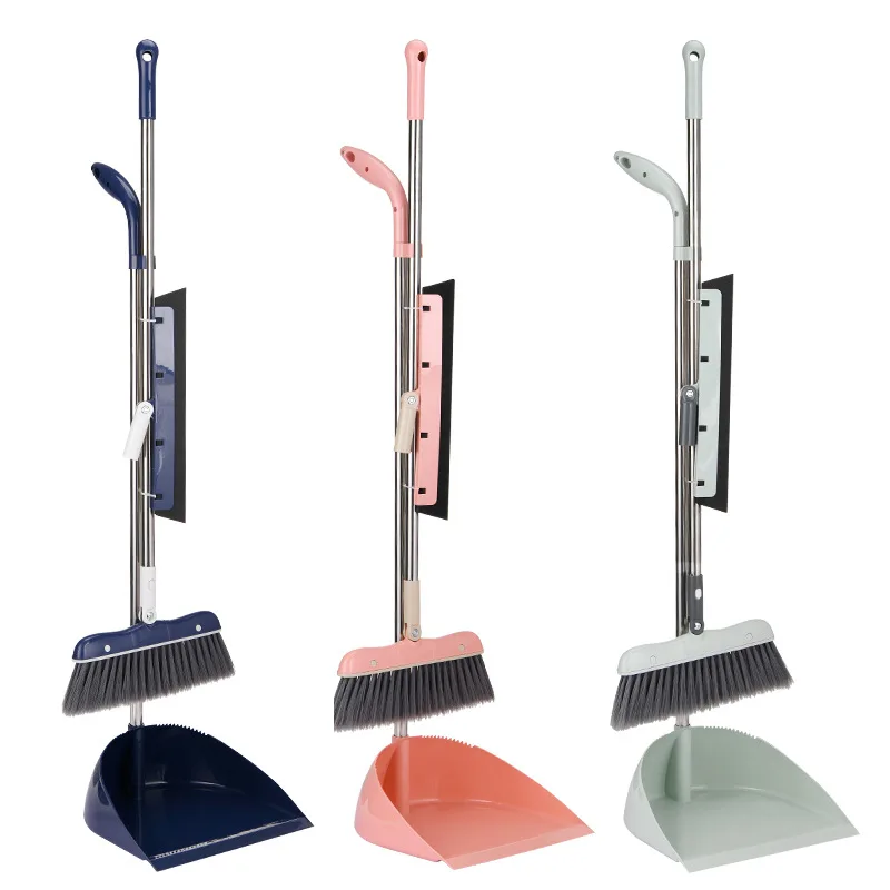 Office stainless steel rod broom dustpan window brush three piece set for multifunctional cleaning