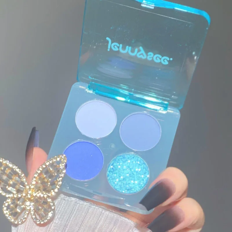 Fun eyeshadow four-tone olive green blue low saturation grey powder matte eye makeup