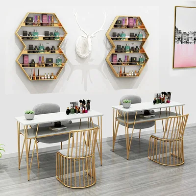 White Salon Furniture Chairs Table Manicure Chair Pedicure Nail Salon Reception Desk