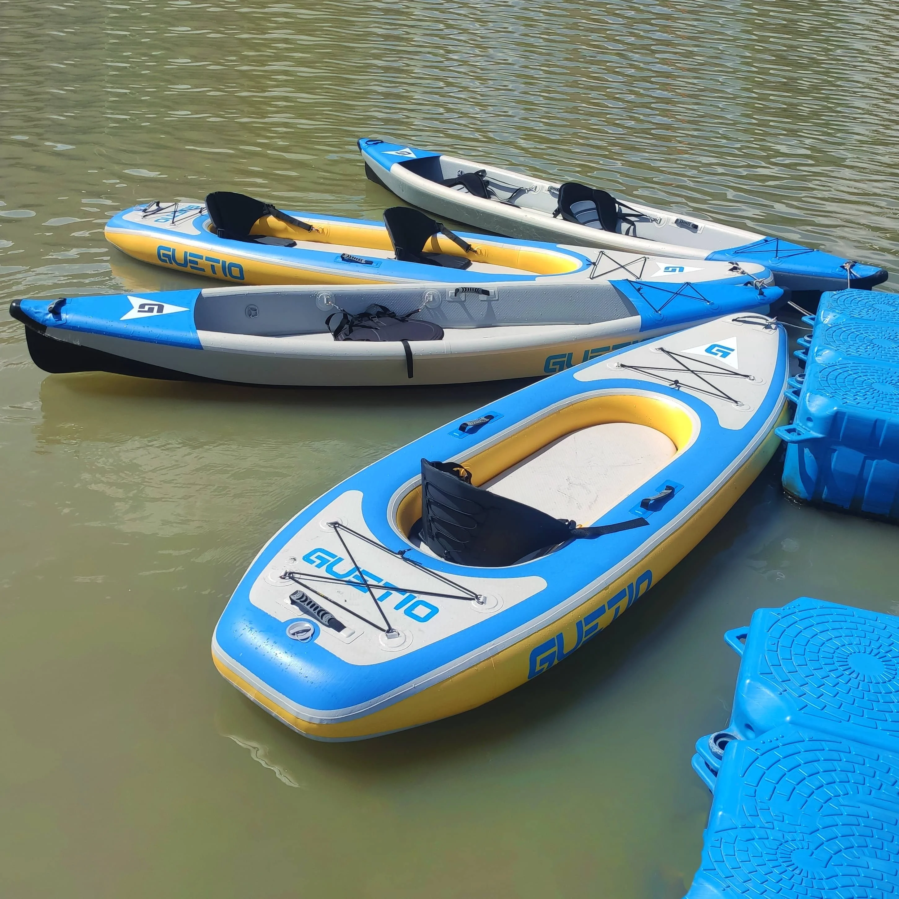 Blue Single One Person 340cm Drop stitch PVC Pedal Inflatable Single Seat Canoe Kayak for Fishing