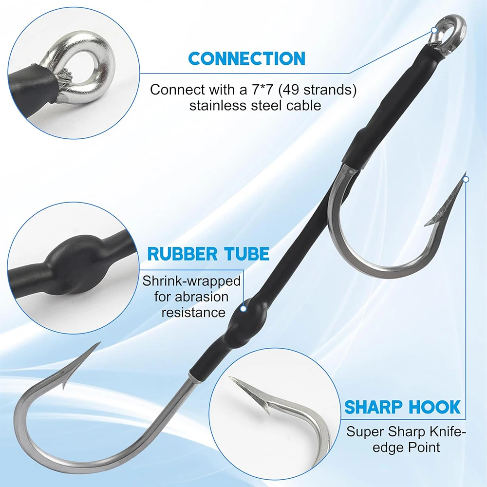 Saltwater Double Hook Rig Stainless Steel Assist Hooks Large Big Game Double Trolling Fishing Hooks for Marlin Shark Tuna