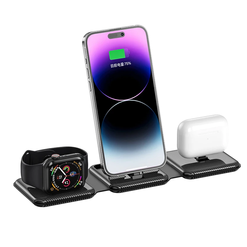 2023 Top Selling Custom Logo 15w Folding Wireless Charger Magnetic 3 In 1 Wireless Charger For Smart Watch Or Earpods