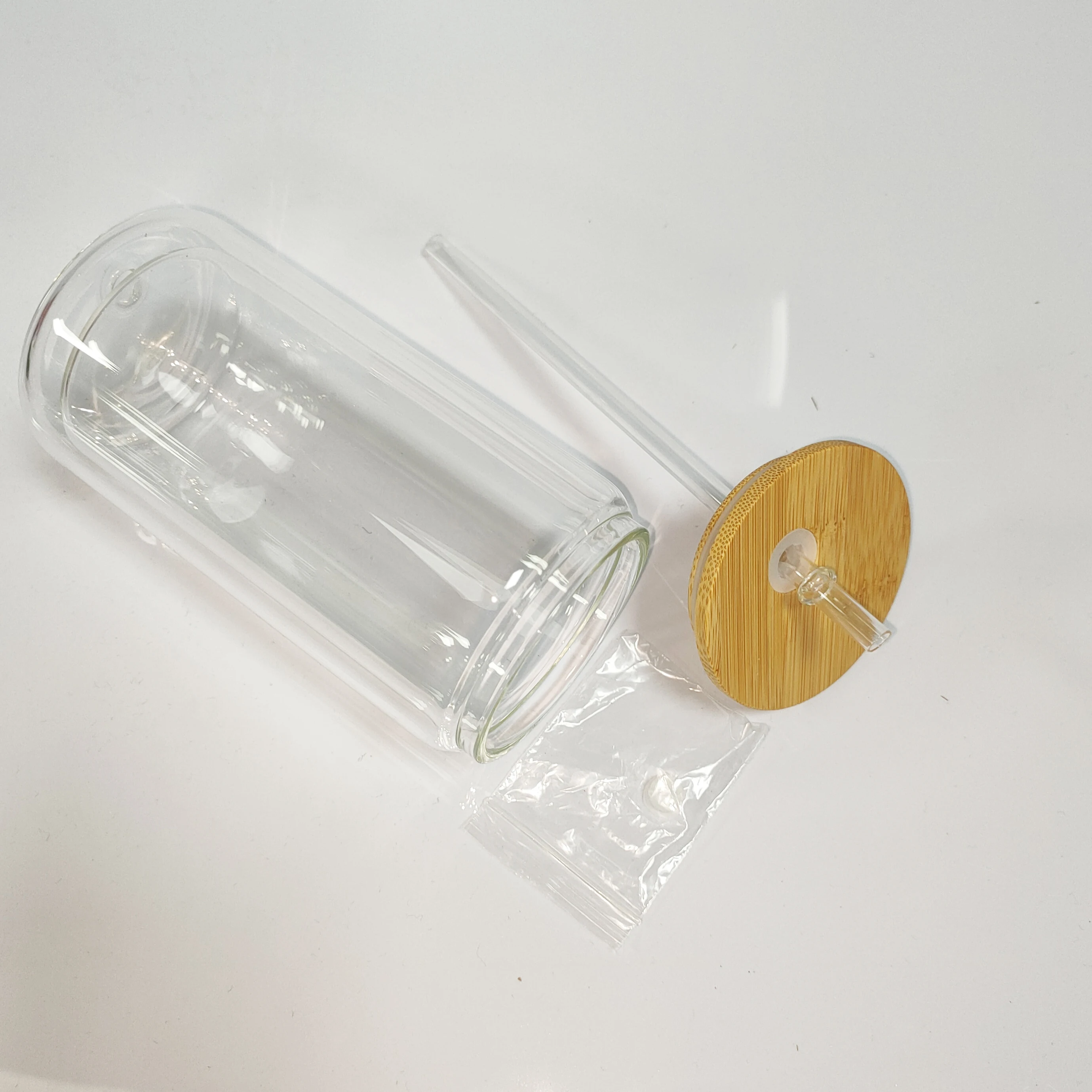 USA 12/16/20oz Double Walled Sublimation Tumblers Glass Can Shape Heat Press Clear Printed Snow Globe With Lid And Straw