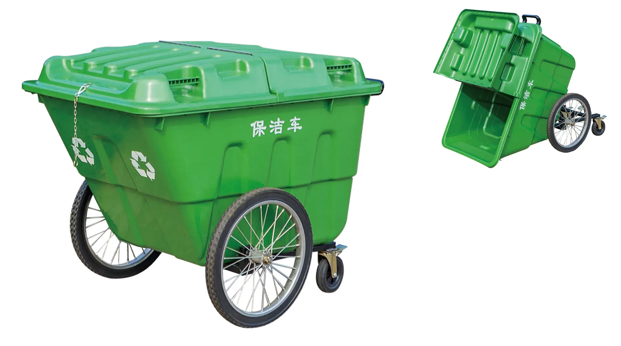 Small Street Trash Truck Outdoor Waterproof 400l Trolley Trash Can Vertical Plastic Sanitation Cleaning Wheeled Trash Truck