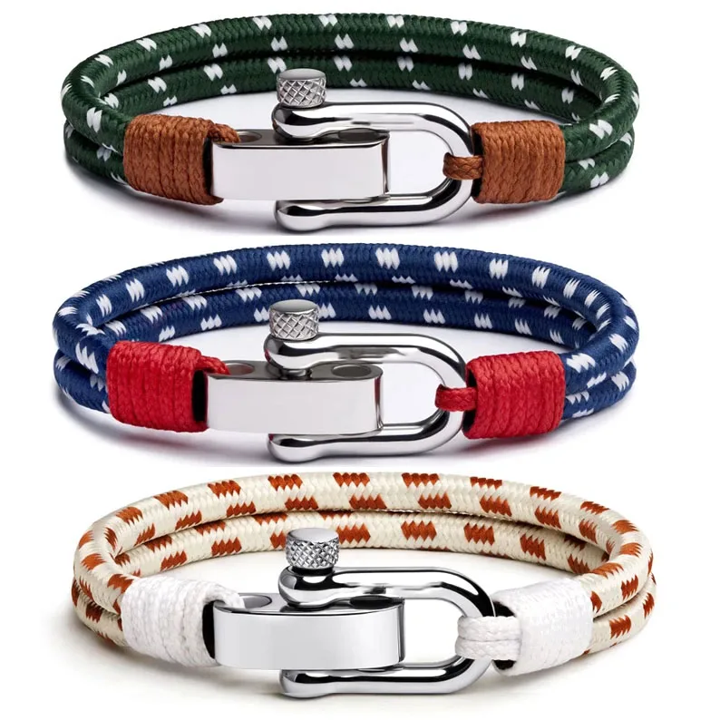 Factory Direct Sale Personalized Milan Rope Nylon Bracelet U-shaped Stainless Steel Buckle Braided Rope Bracelet For Men Women