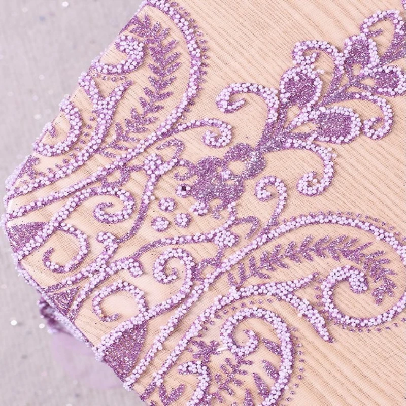 New arrival elegant pearl beaded sequined holographic glitter tulle