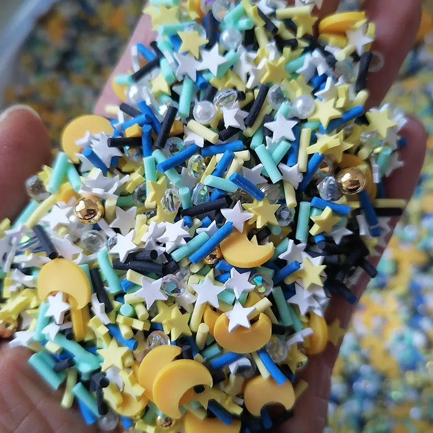 1Kg DIY Craft Slime Sprinkles Moon Star Acrylic Beads Rhinestone Mix Polymer Clay Sprinkles Slices