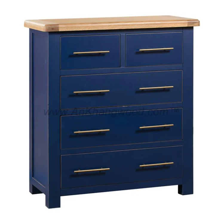 Wood Tallboy 5 Drawers Lowest Price New Design Bedroom Furniture For Hotel Oak/Pine/Acacia Solid Wood Vietnamese Factory