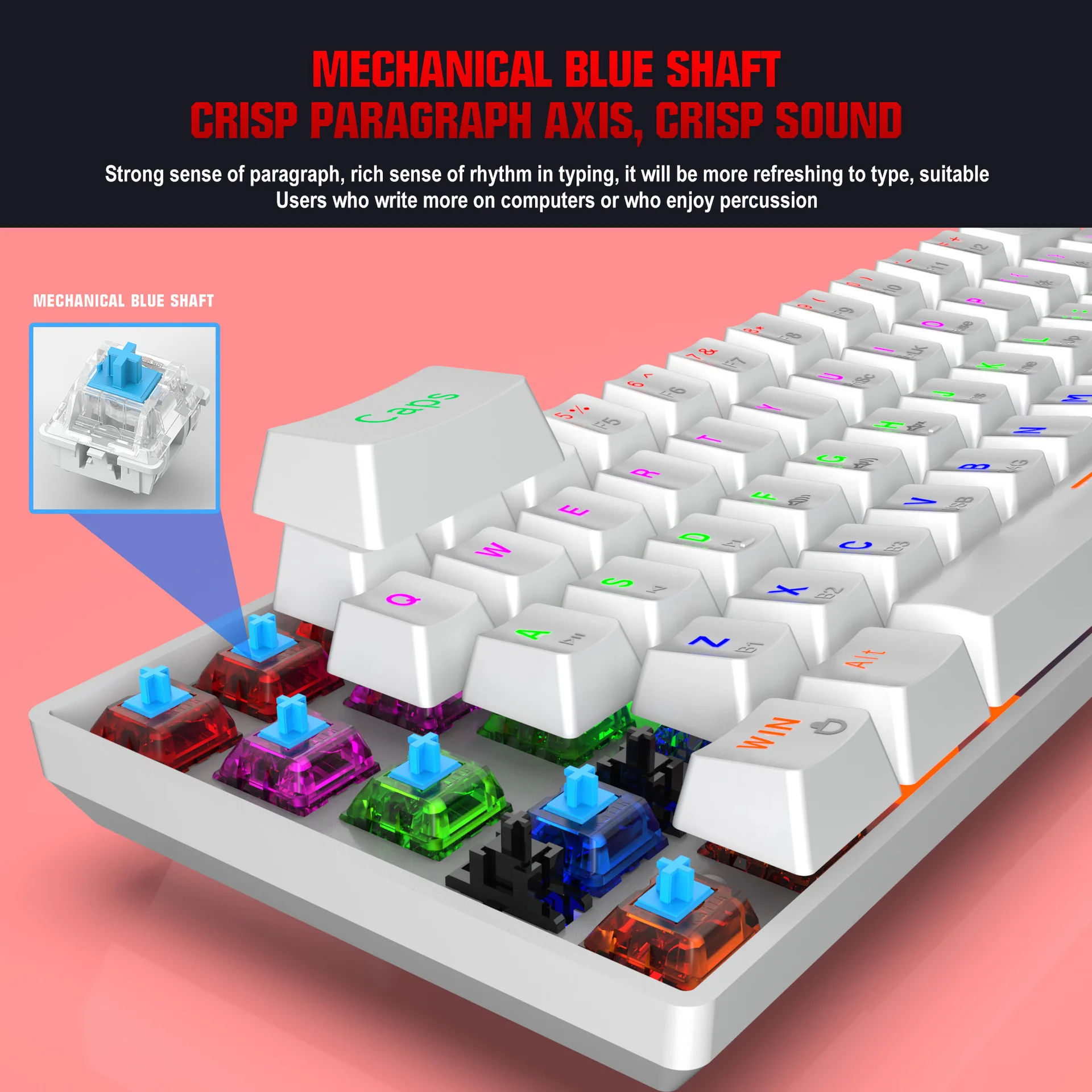 Mini BT 5.0 PC Keyboard 2.4G 3 mode Wireless keyboard Color LED backlit 61 key RGB Gaming 60% mechanical keyboard