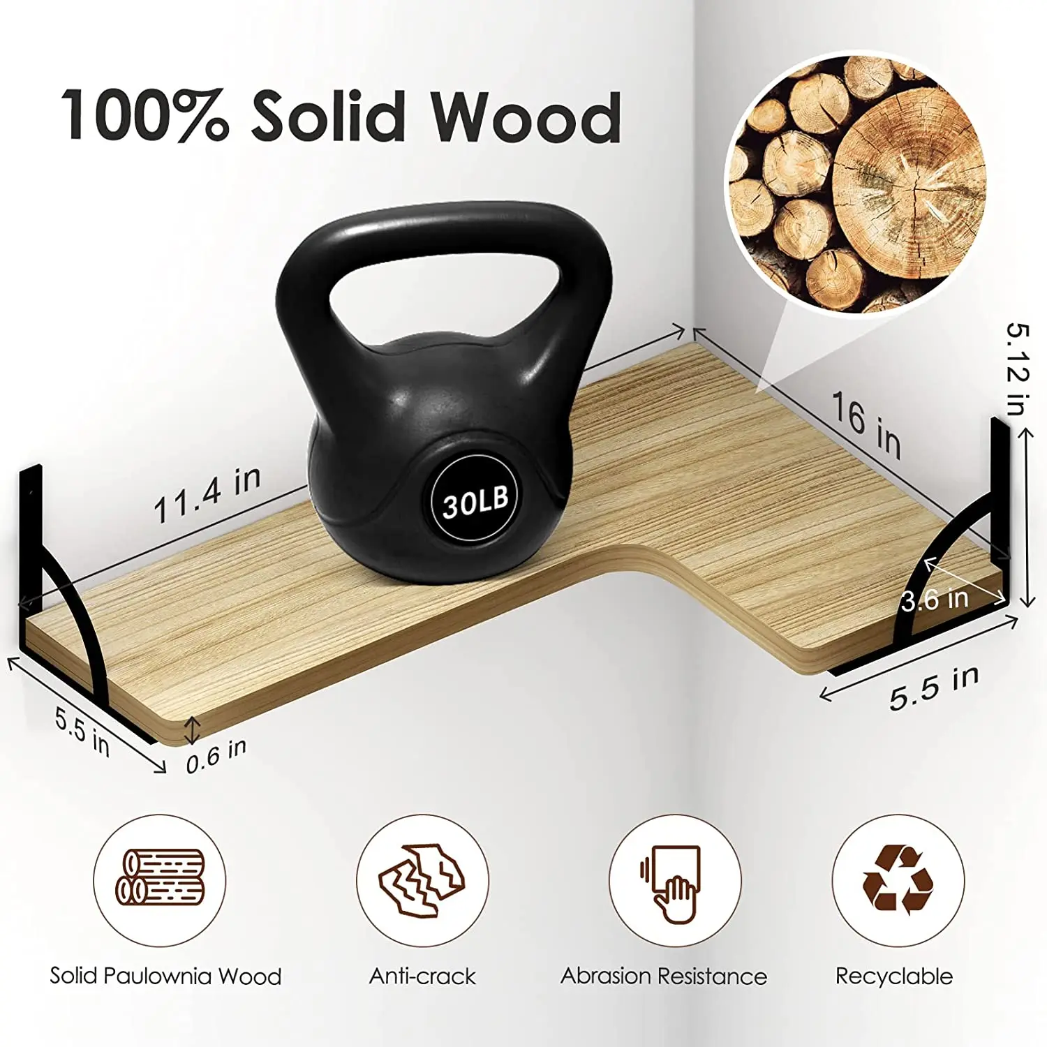 Corner floating shelf wall mounted 4-piece set, wooden wall frame suitable for living room bedroom bathroom kitchen decoration