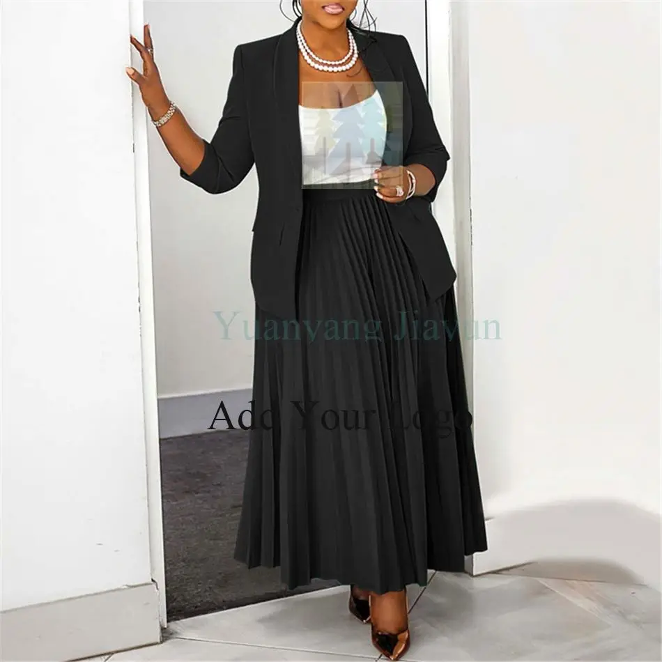 Fashion Large Hem Casual Plus Size Solid Color Maxi High Waist Long Pleated Skirt For Women