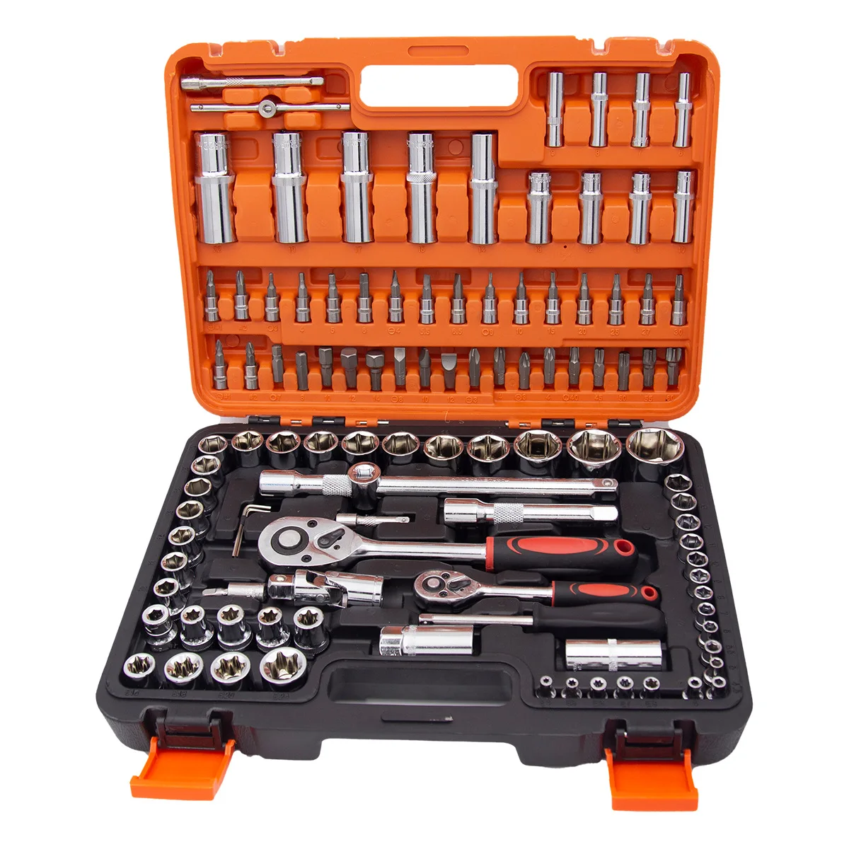 108 PCS Car Repair Tool Box Ratchet Wrench Socket Tool High Durability Efficient Ratchet Wrench Tools Kit Quick Release Handle
