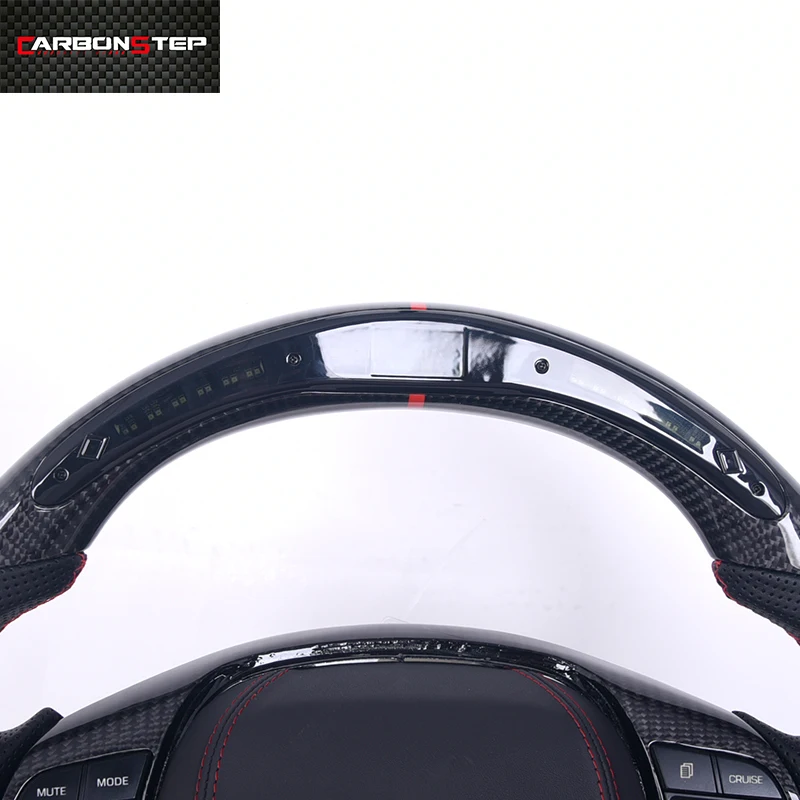 Carbon Fiber Steering Wheel With LED Screen Black Perforated Leather For Hyundai Sonata