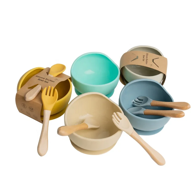 Wholesale Price Soft Food Grade Non Spill Kids Tableware Bpa Free Toddler Silicone Feeding Suction Plate Baby Bowl And Spoon Set