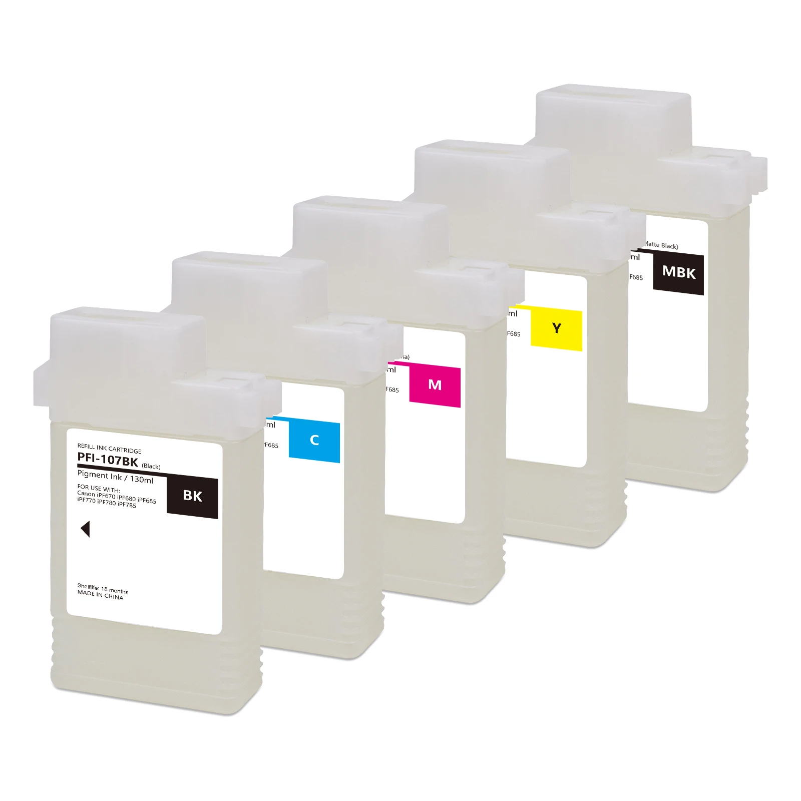 130ML PFI 107 IPF 670 Refillable ink Cartridges Full With Dye Ink for canon iPF 670 680 685 770 780 785 Printer