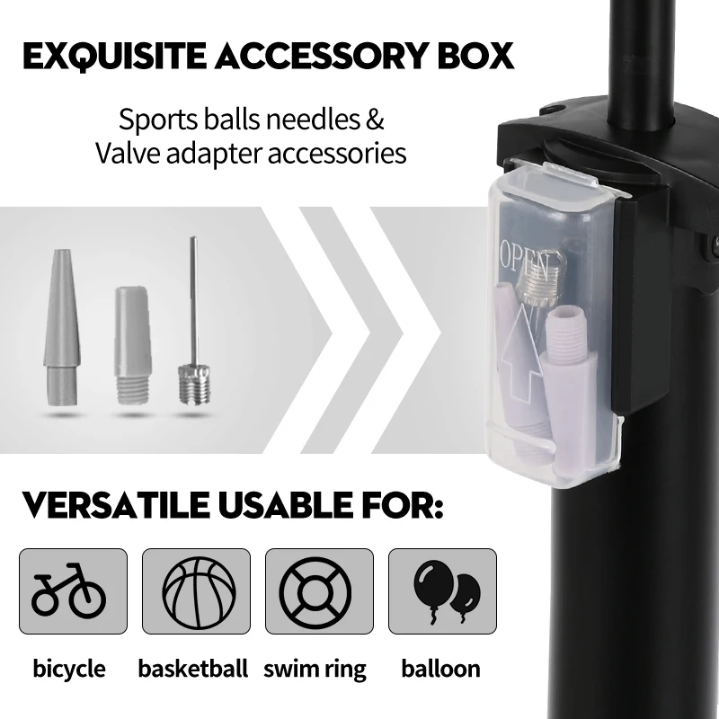 BM OEM 160 PSI Aluminum Alloy Floor Air Cycling Pump Hand Air Tire Bicycle Pump with Pressure Gauge for Fitness Biking