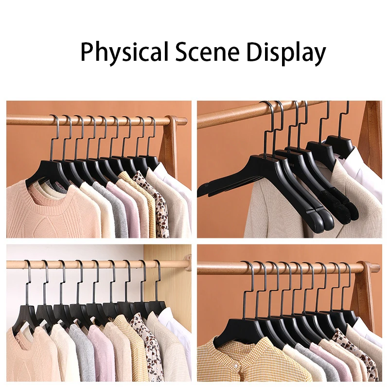 Luxury Matt Black Wooden Flocked Hanger Metal Flat Hook Customized Hangers For Clothing Store And Home Wardrobe