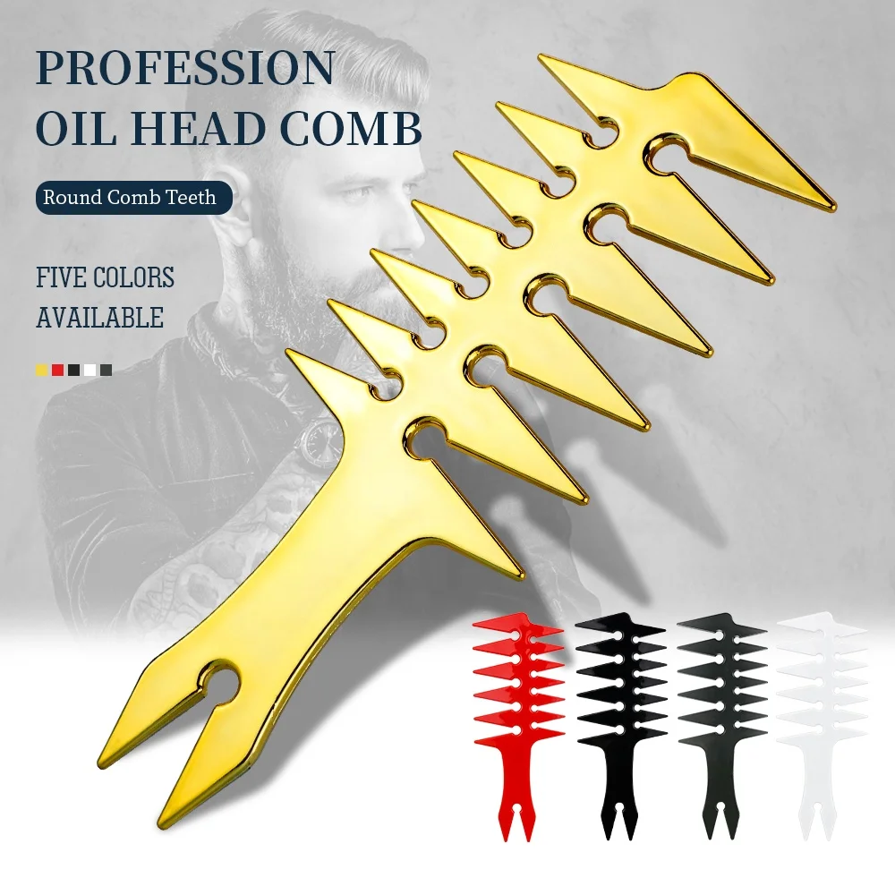 Customized Logo Design Five Color Electroplated Wide Toothed Comb For Men Styling Gold Wide Tooth Comb Oil Head Comb for Barber
