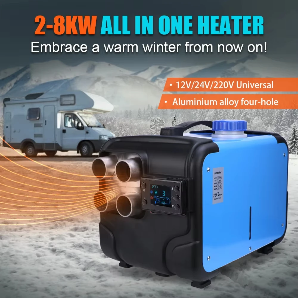 Universal 12V 24V 220V Four holes Automotive Diesel Air Heater Integrated Machine LED Screen 2-8KW Car air Auxiliary Heater