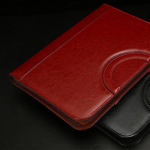 wholesale A4 A5 custom leather diary notebook wallets zippered document case file padfolio portfolio binder folder for arkwork
