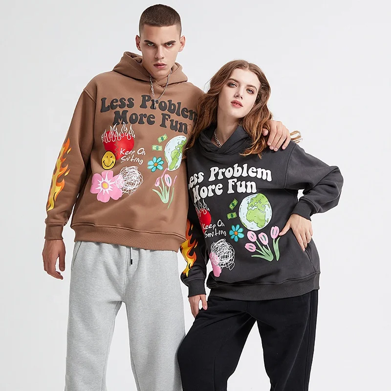 Custom Puff Logo High Quality Heavy Autumn Winter Gym Casual Fashion Drawstring Oversize Pockets Sports Unisex Hoodies