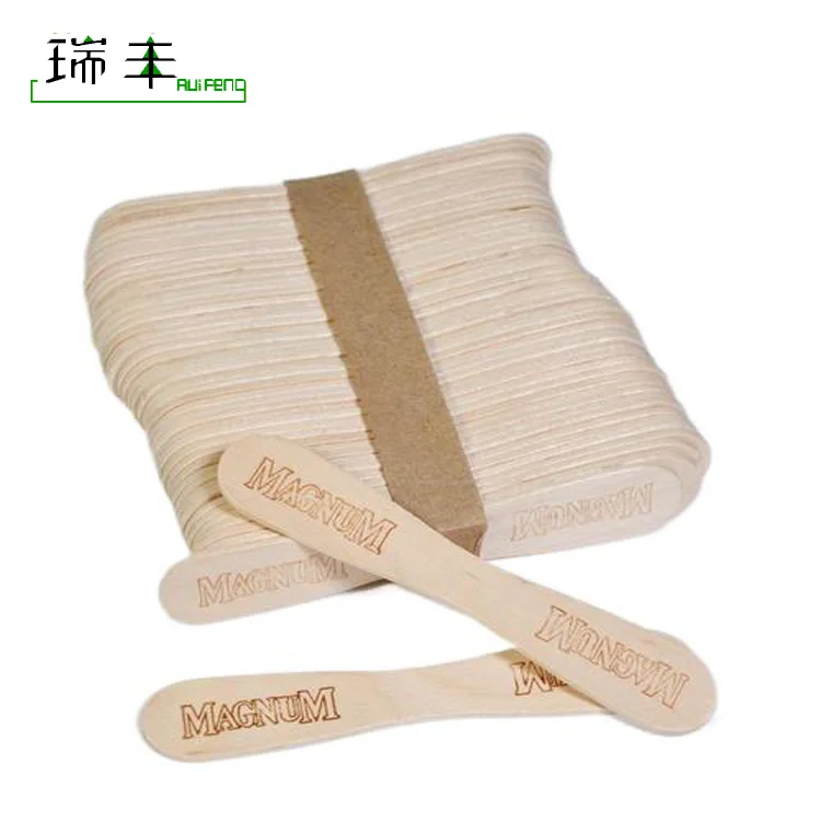 75mm Birch wood biodegradable bundled logo printing ice cream spoons