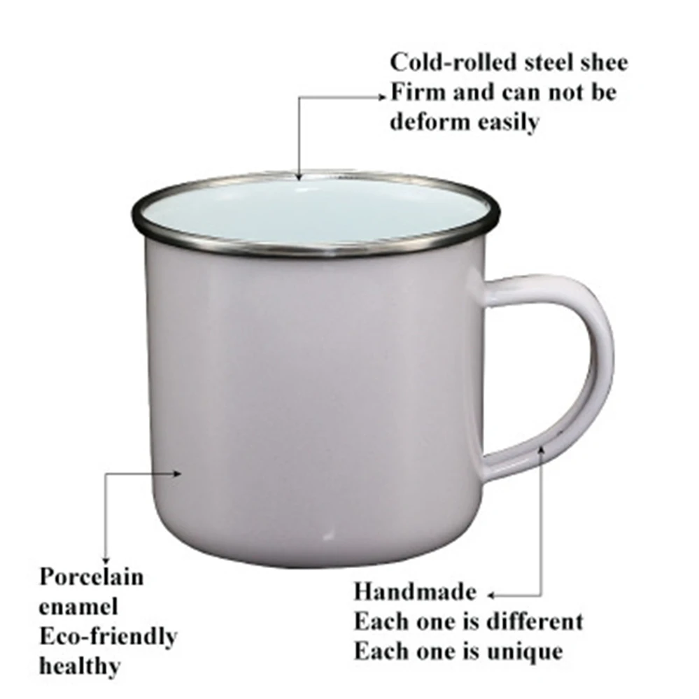 Sublimation Customized Cheap High Quality White Enamel Mug Daily Coffee Mark Enamel Cup