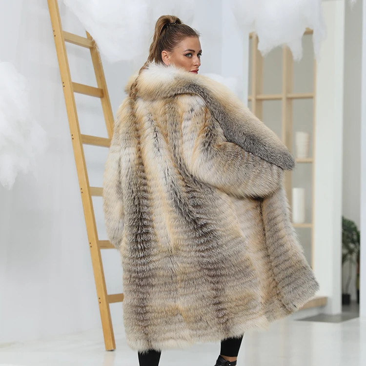 High grade quality elegant luxury women fox fur long outwear windproof beautiful warm real fox fur long coat for lady