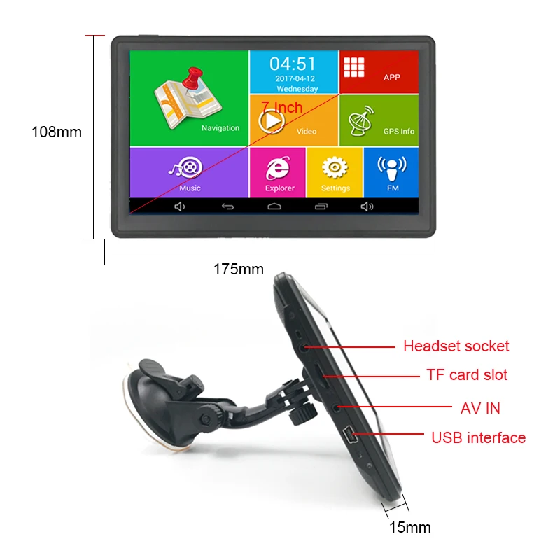 7inch Android GPS navigator Wifi Hd 800*480p high brightness touch screen truck vehicle GPS Free Europe USA Maps Gps navigator