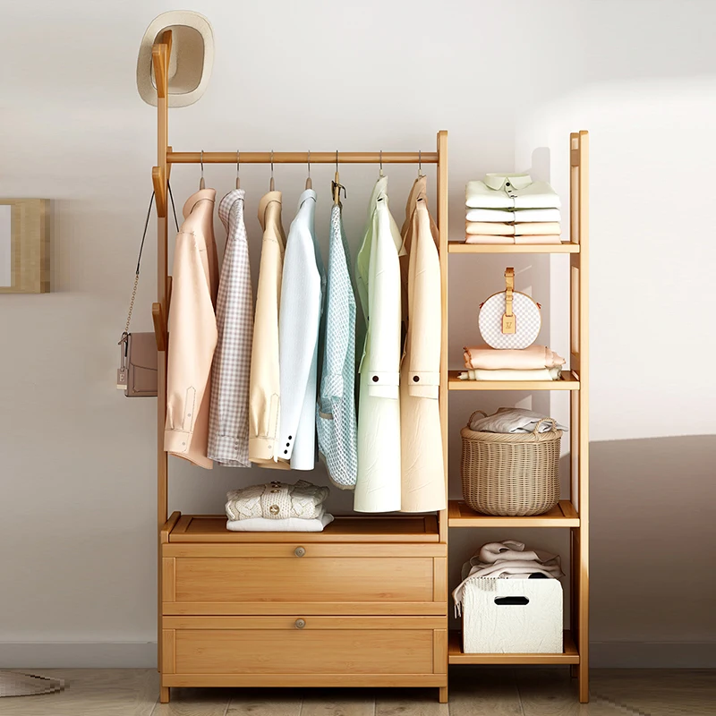 OEM ODM Home Furniture Bamboo Clothing Racks Vertical Coat Rack with Hanging Rod for Bedroom Dressing Room Clothes Hanger Stand
