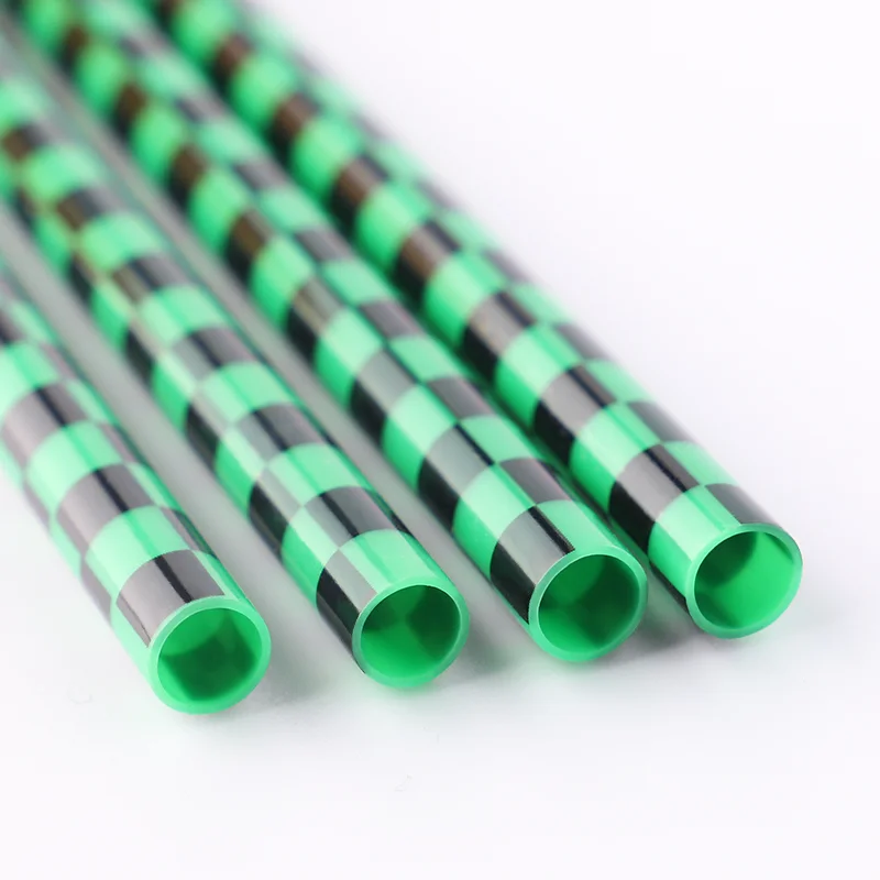 10 inches red & black checkered straws, reusable PP hard plastic printed straws with decorative design, lattice printed straw