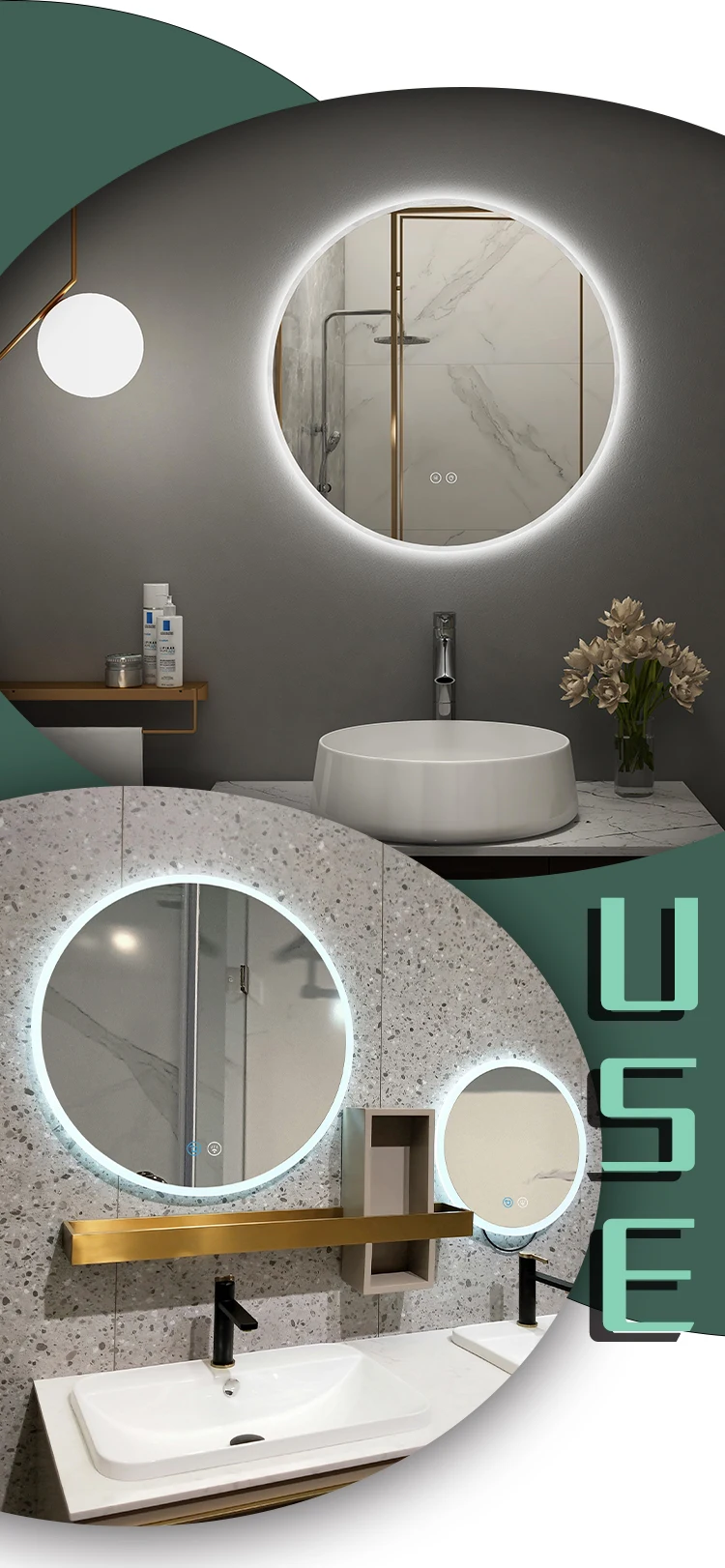 Modern Led Light Mirrors Metal Frame Bathroom Mirror Black Gold Silver White Rectangle 5mm Smart Touch Sensor Switch 30 Days