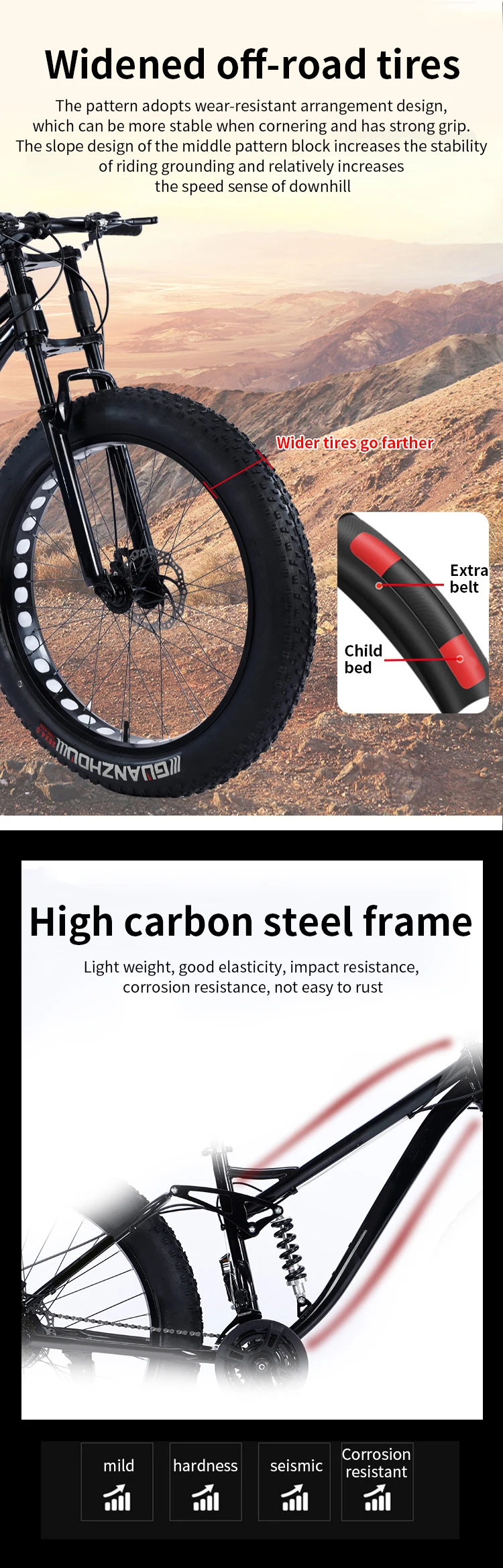 Adults snow bike with micro-speed change kit factory carbon steel frame 21 speed double shock absorption mountain bike