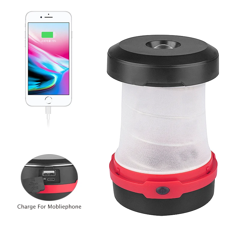 Retractable Solar rechargeable led camping light with power bank function