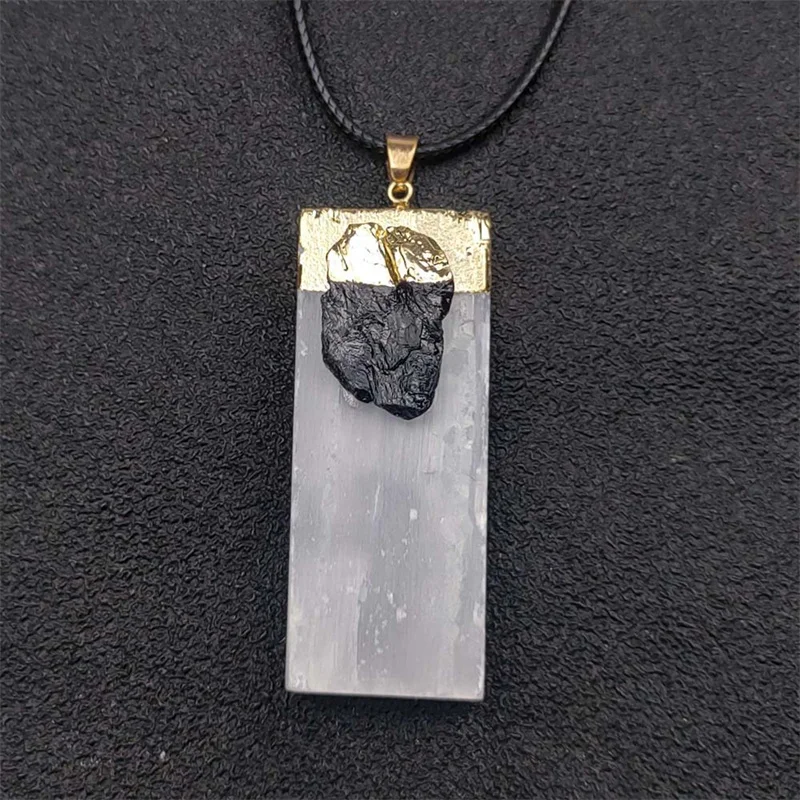natural car pendant hanging moroccan selenite stick amethyst black tourmaline selenite charing plate wand stick pendant necklace