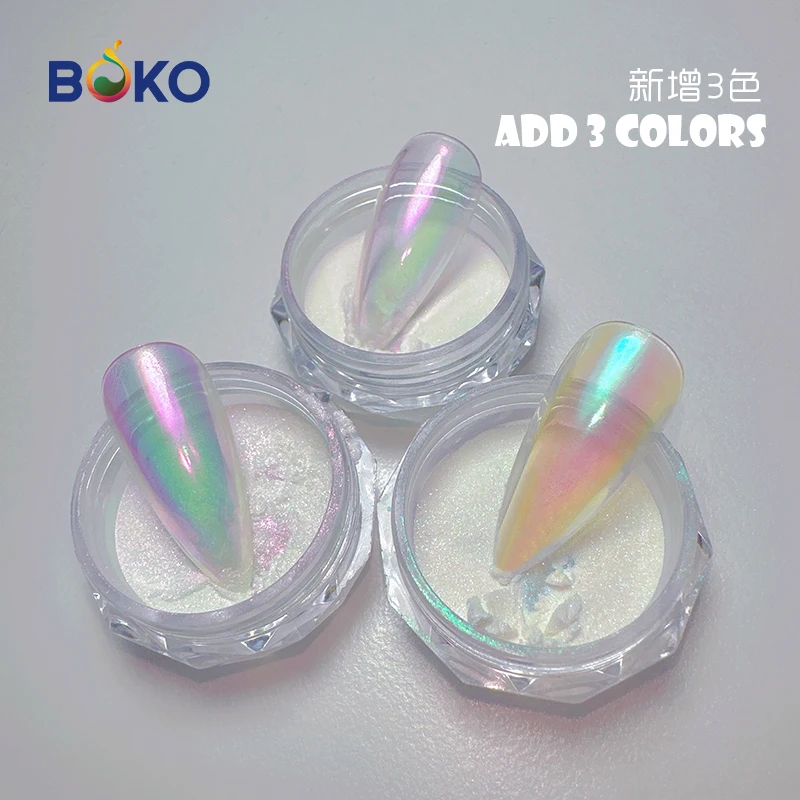BOKO Bulk 100g Aurora Chrome Powder Shimmer Nail Glitter Nail Aurora Rubbing Dust Mirror Effect Fairy Powder BC