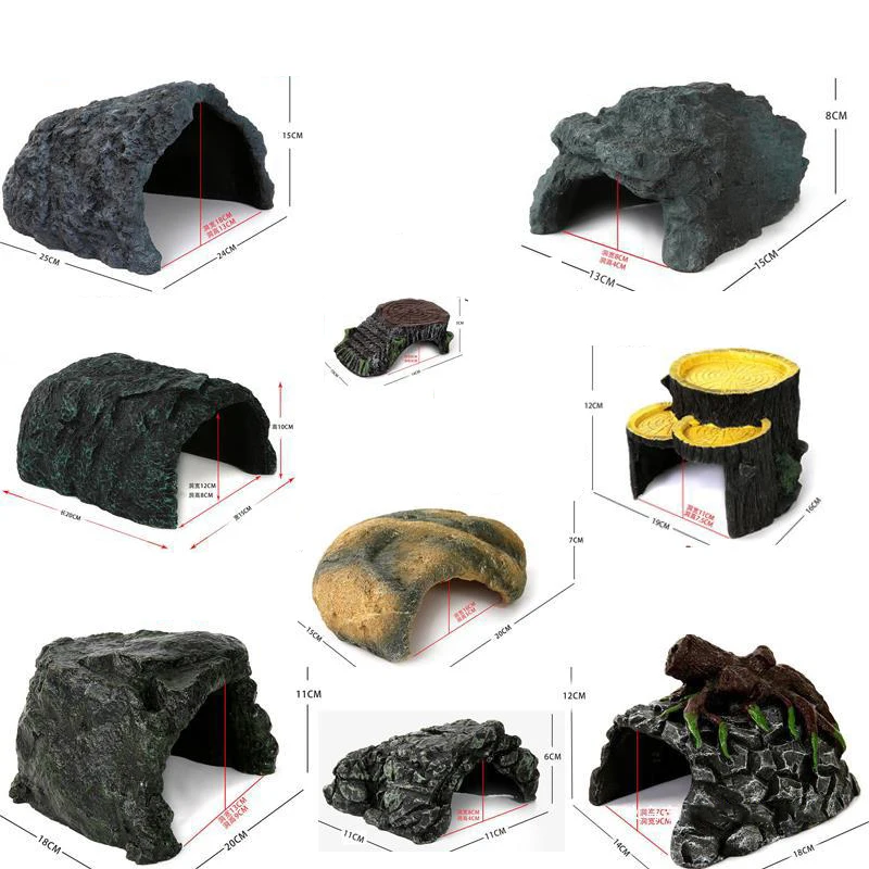 Reptile Turtle Rock Hide Ornament Rockery Hiding Decorative Climbing Terrace Tank Landscape Aquarium & Accessories Decoration