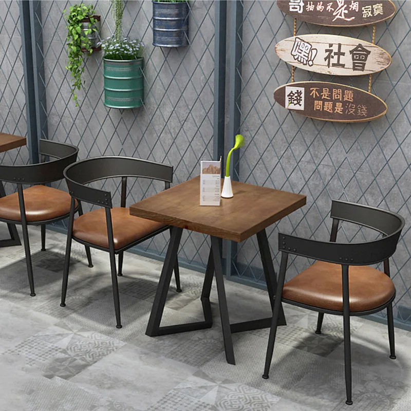 Solid wood dining table American bar restaurant milk tea shop chair wrought iron restaurant table and chair combination