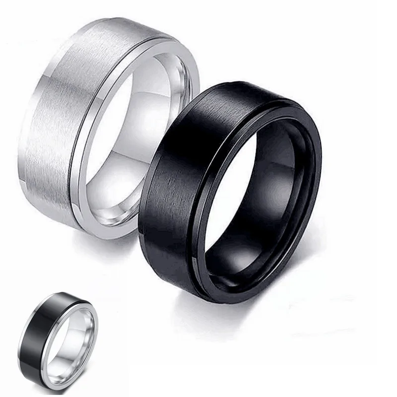 Rotary Titanium Steel 8Mm Black Men Ring Classical Matte Stainless Steel Band Ring For Men Male