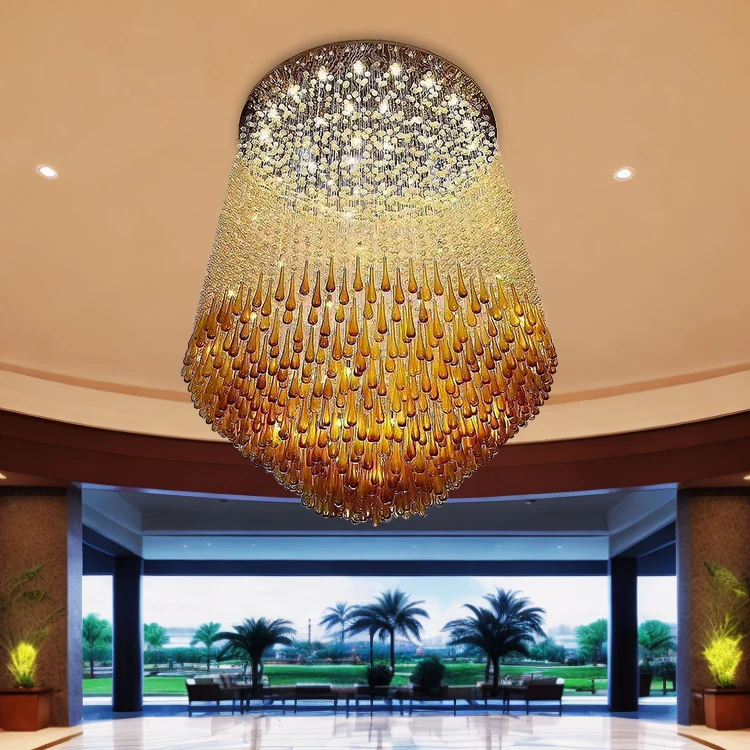 Modern Luxury Duplex Villa Hotel Club Custom Large Size Remote Control Indoor Hanging Glass Stone Crystal Chandelier