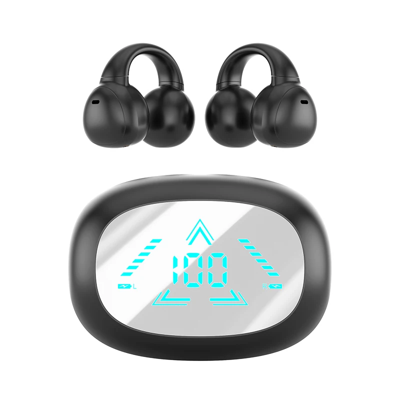 2024 new M61ear clip digital display wireless bone conduction cancelling battery Ear-clip headphones