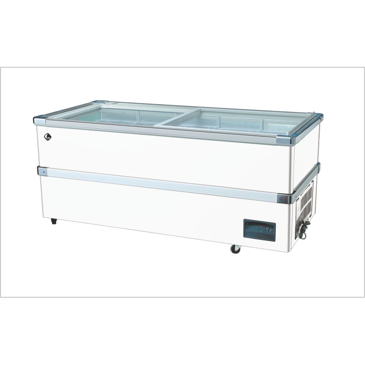 Commercial horizontal sliding glass door island jumbo freezer showcase