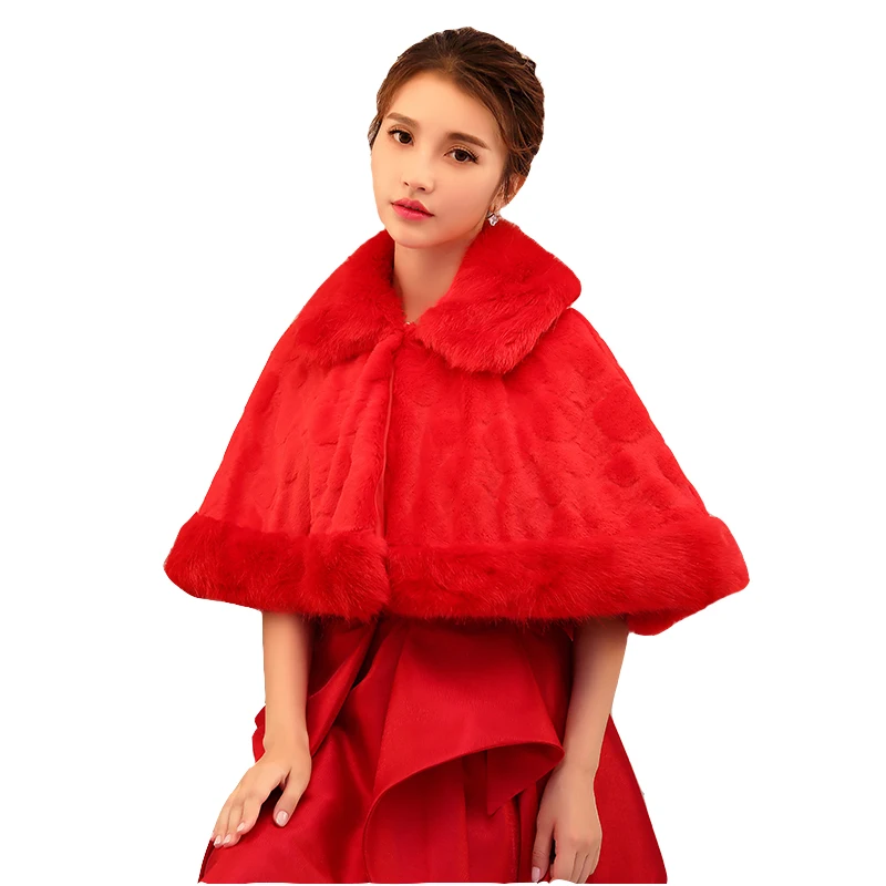
Red short thick fur collar shawl new bride wedding accessories wholesale hot winter new plush shawl 