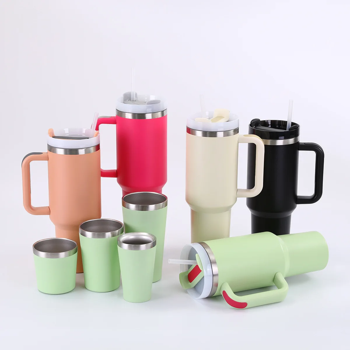 40oz Tumbler Set Double Wall Stainless Steel Coffee Cups Mugs Tumblers with handle water bottles 5 pcs set cups
