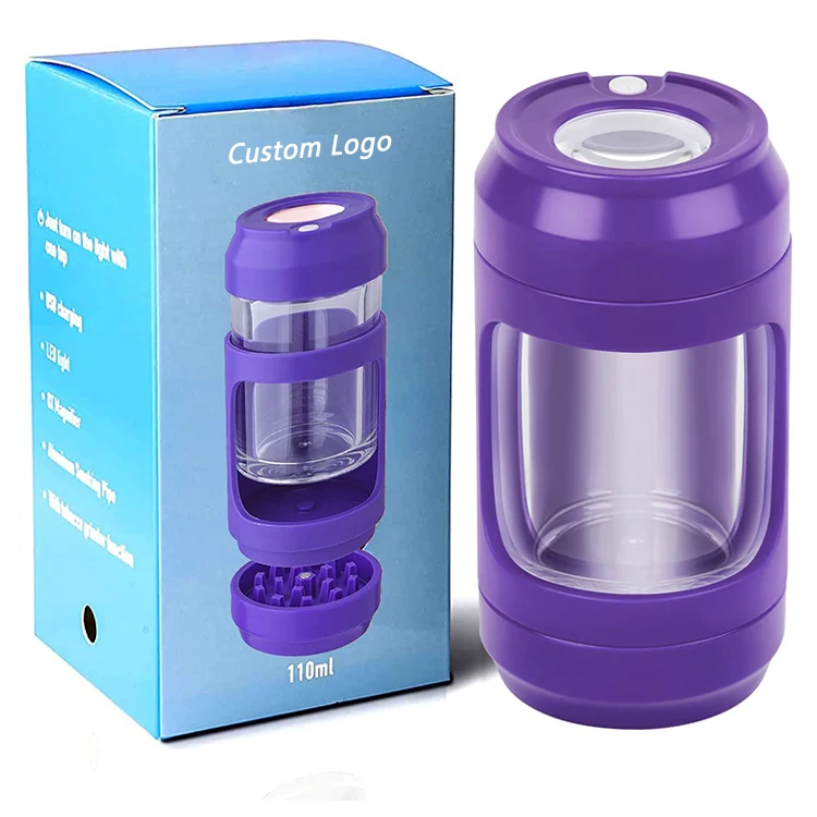 Magnifying Glowing MAG Jar Stash Jar Grinder Plastic Glass Light-up Led Air Tight Storage Jar