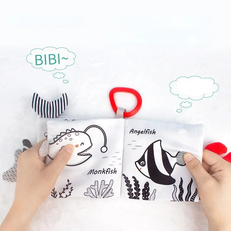 Baby Early Educational Toys Black And White Tail Plush Cloth Book Toys Christmas Gift