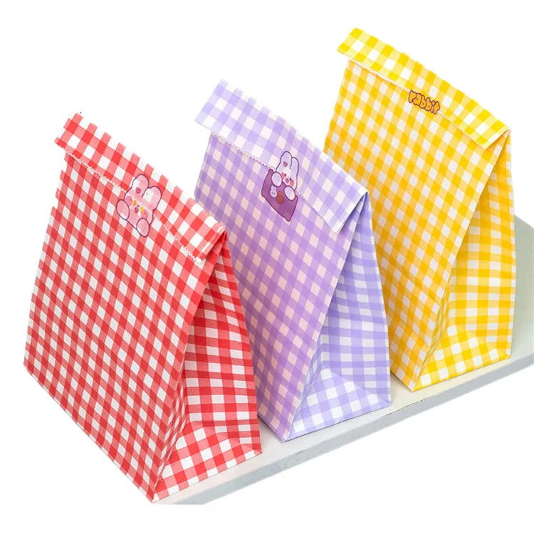 Kraft Food Plaid Paper Bag Disposable food grade packing bag custom kraft paper bags without handle