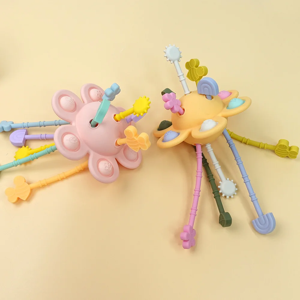 Feed Grade Free Bpa Baby Silicone Toy String Interactive Toy Sensory Montessori Travel Pull String Toys