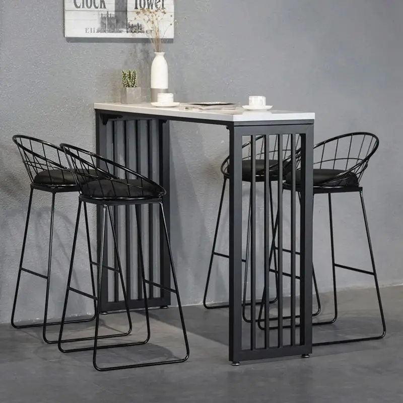 Оптовая продажа, дешевая промышленная коммерческая мебель, ретро прямоугольный журнальный столик, металлический мраморный столик с высоким берцем, журнальный барный столик со стулом