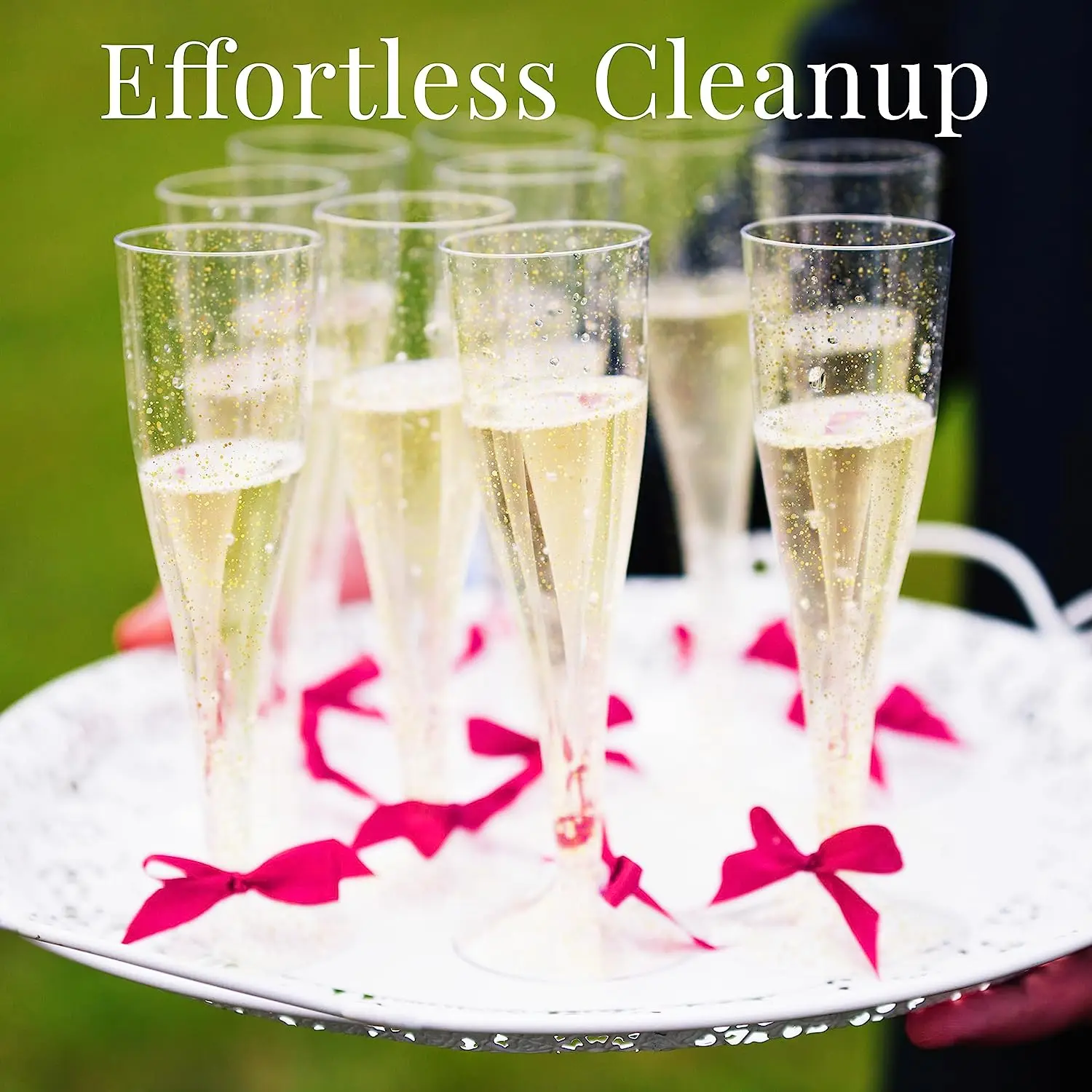 Plastic Disposable Champagne Flute Gold Glitter Plastic Champagne Cups for Parties Mimosa Bar Wedding and Shower